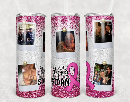 Custom “Stronger Than the Storm” Breast Cancer Awareness Tumbler