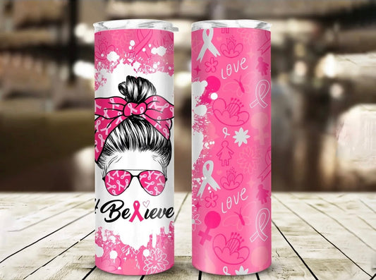 Pink Ribbon “Believe” Tumbler – 20oz