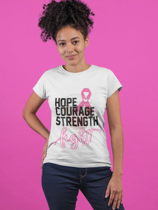 Hope. Courage. Strength. Fight. | Breast Cancer Awareness Tee